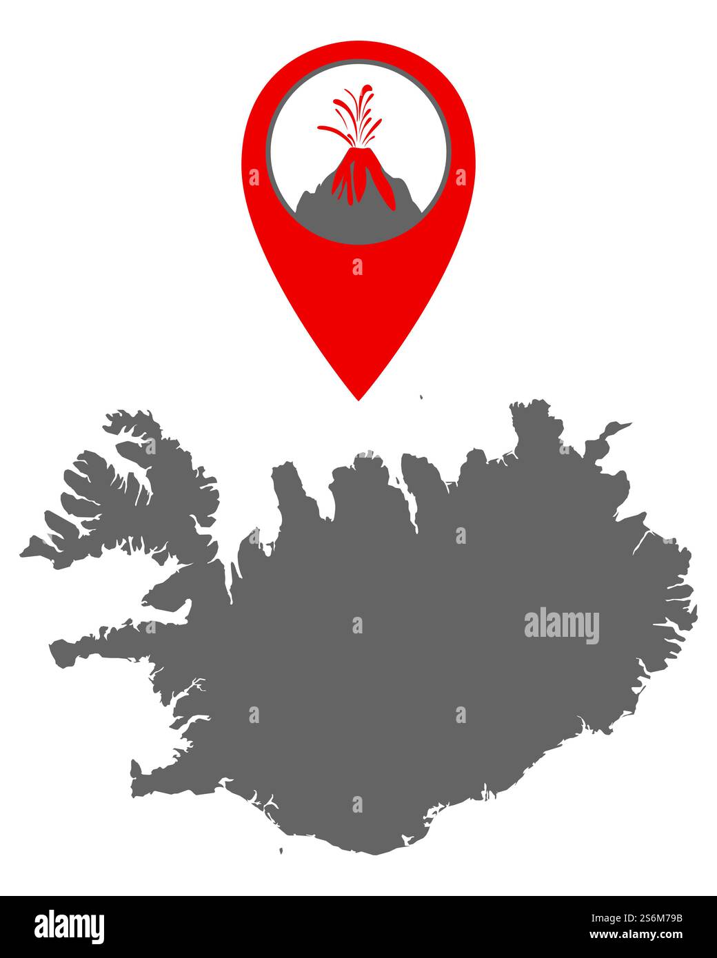 Carte de l'Islande avec indicateur de volcan Banque D'Images