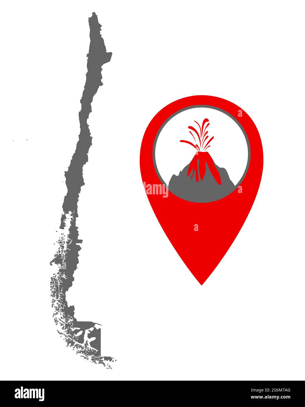 Carte du Chili avec indicateur de volcan Banque D'Images