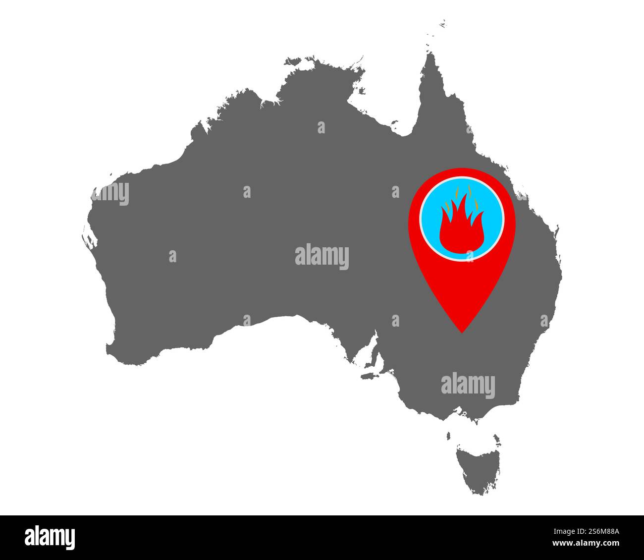 Carte de l'Australie et PIN avec avertissement d'incendie Banque D'Images