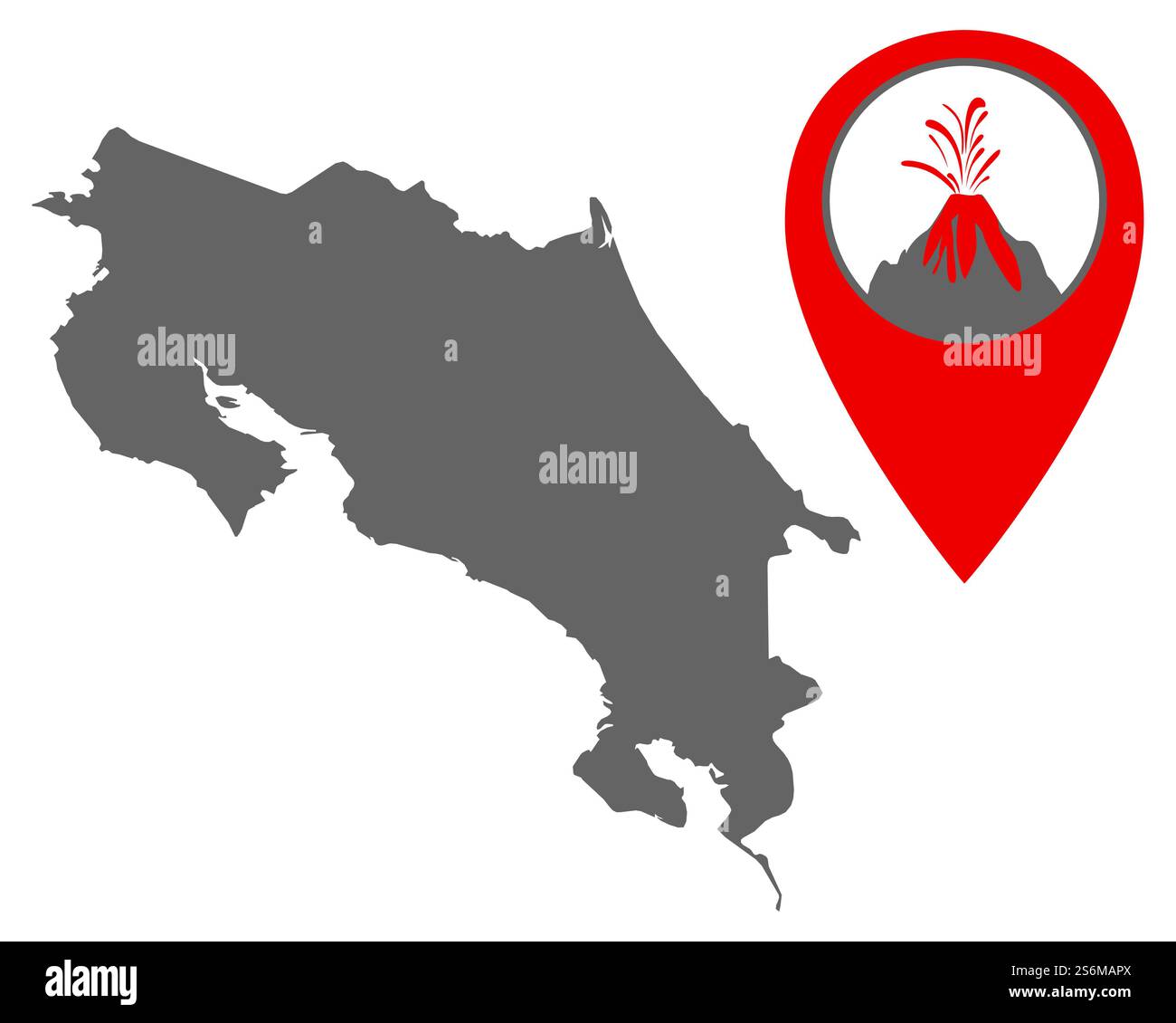 Carte du Costa Rica avec indicateur de volcan Banque D'Images
