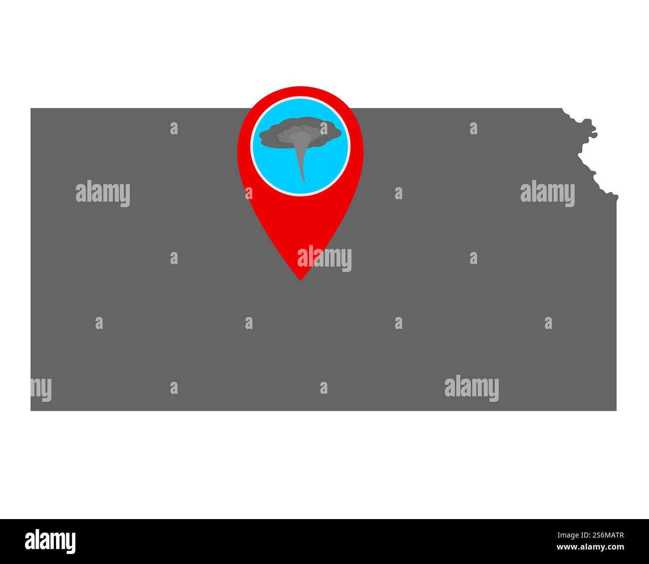 Carte du Kansas et PIN avec avertissement de tornade Banque D'Images