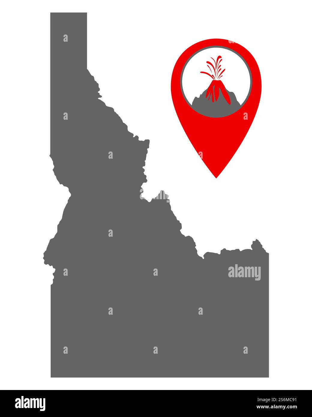 Carte de l'Idaho avec indicateur de volcan Banque D'Images