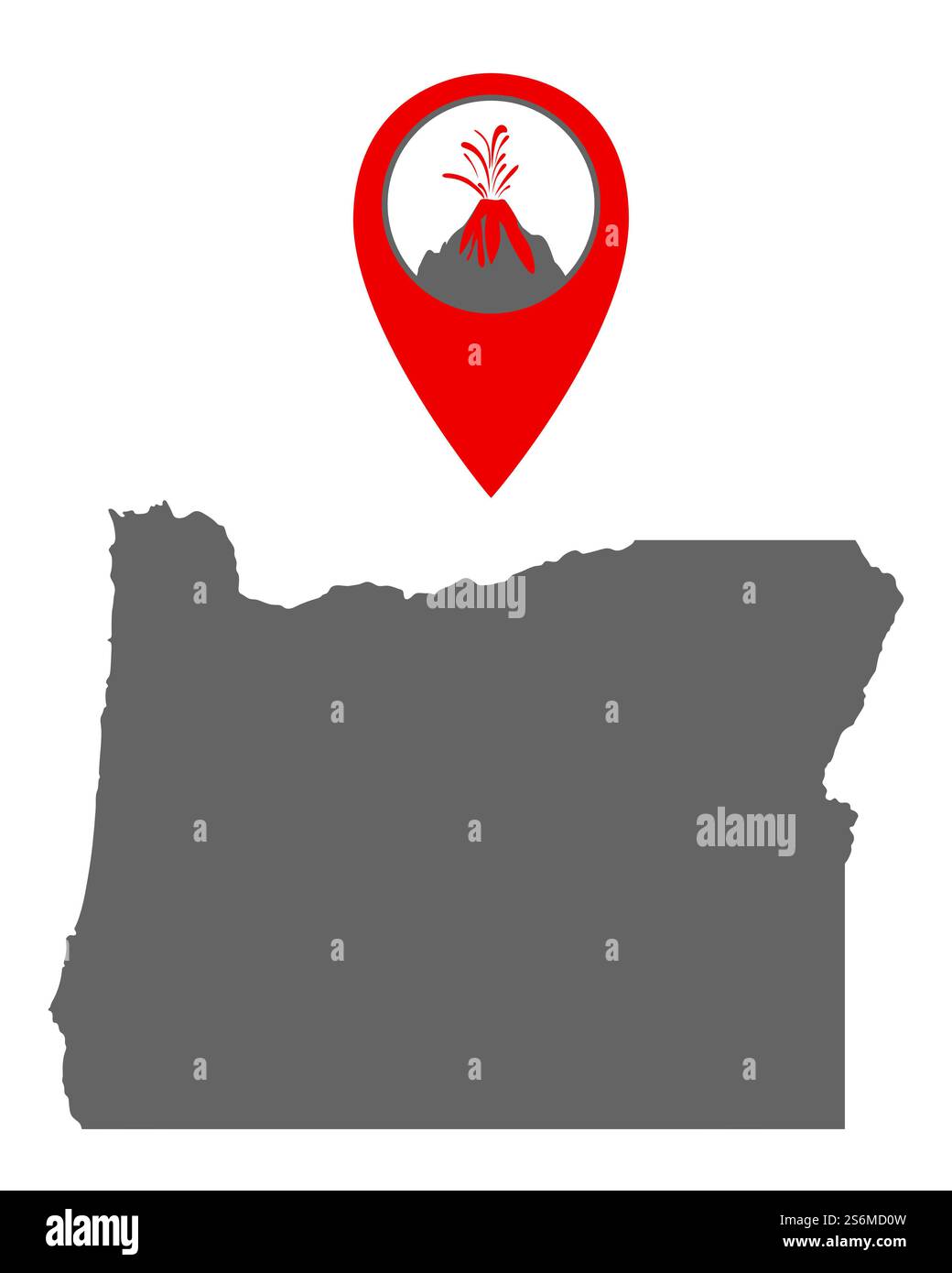 Carte de l'Oregon avec indicateur de volcan Banque D'Images