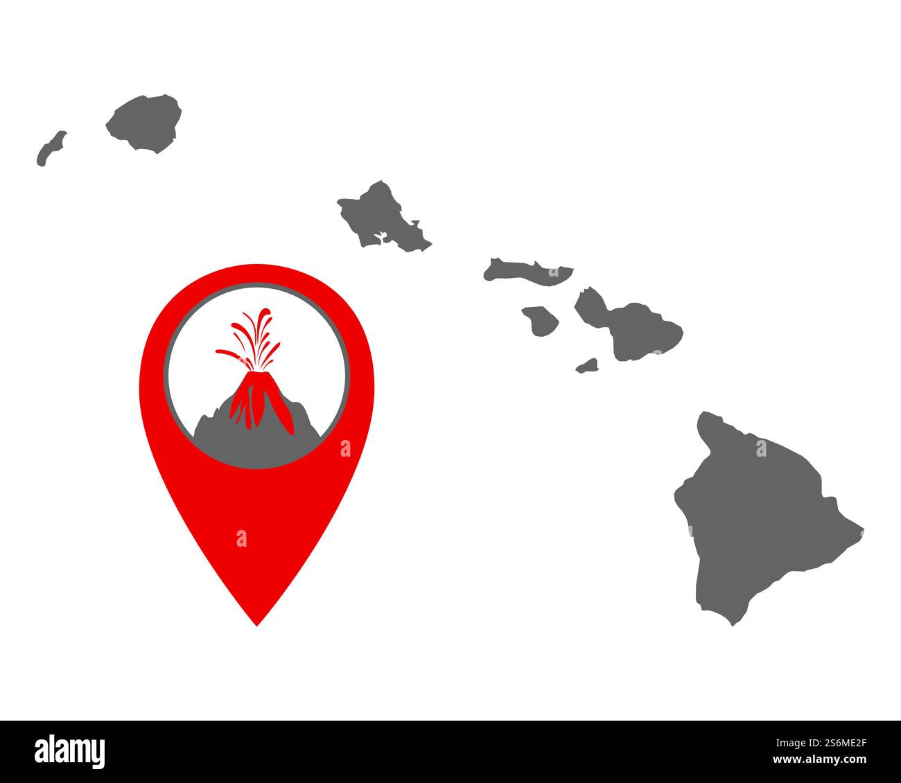 Carte d'Hawaï avec indicateur de volcan Banque D'Images