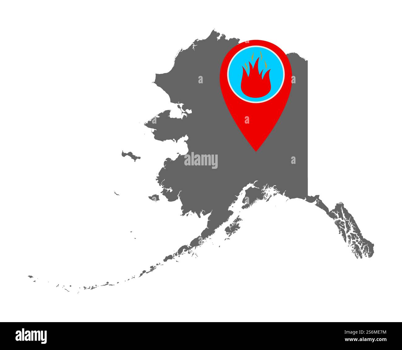 Carte de l'Alaska et PIN avec avertissement d'incendie Banque D'Images