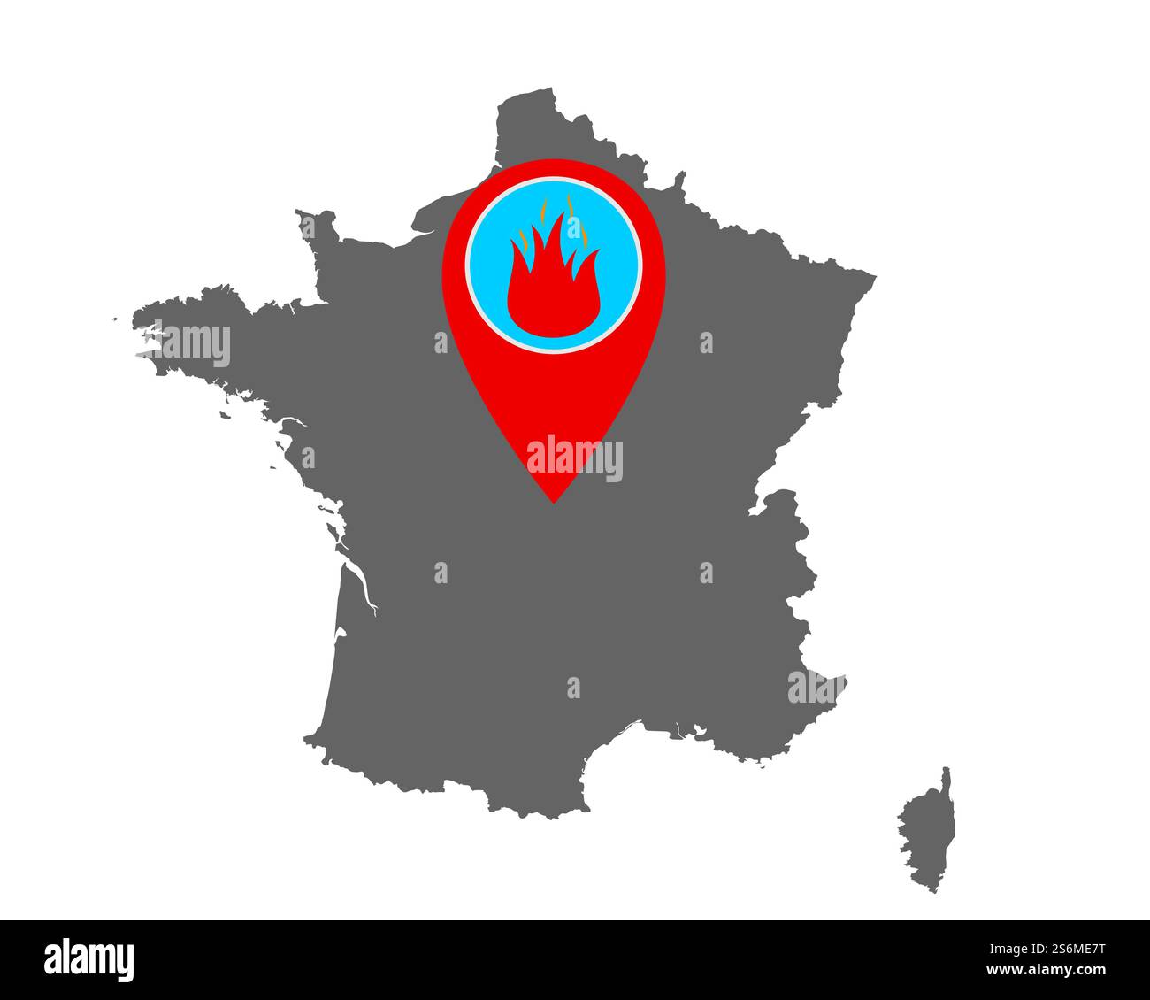 Carte de France et l'axe avec voyant d'alarme incendie Banque D'Images