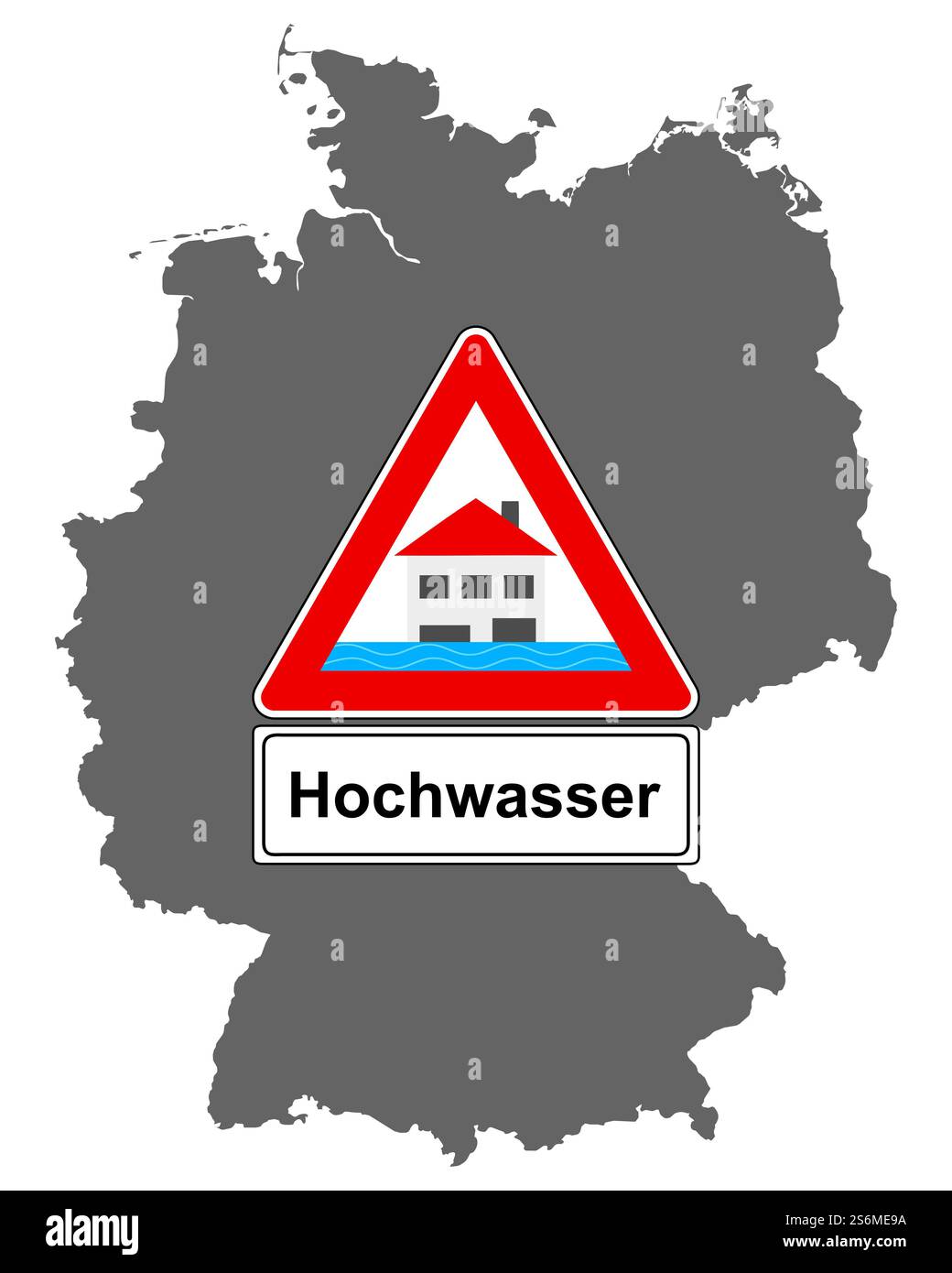 Carte de l'Allemagne avec panneau d'avertissement d'inondation Banque D'Images