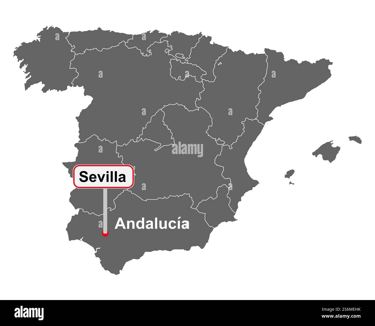 Carte de l'Espagne avec panneau de la ville de Séville Banque D'Images