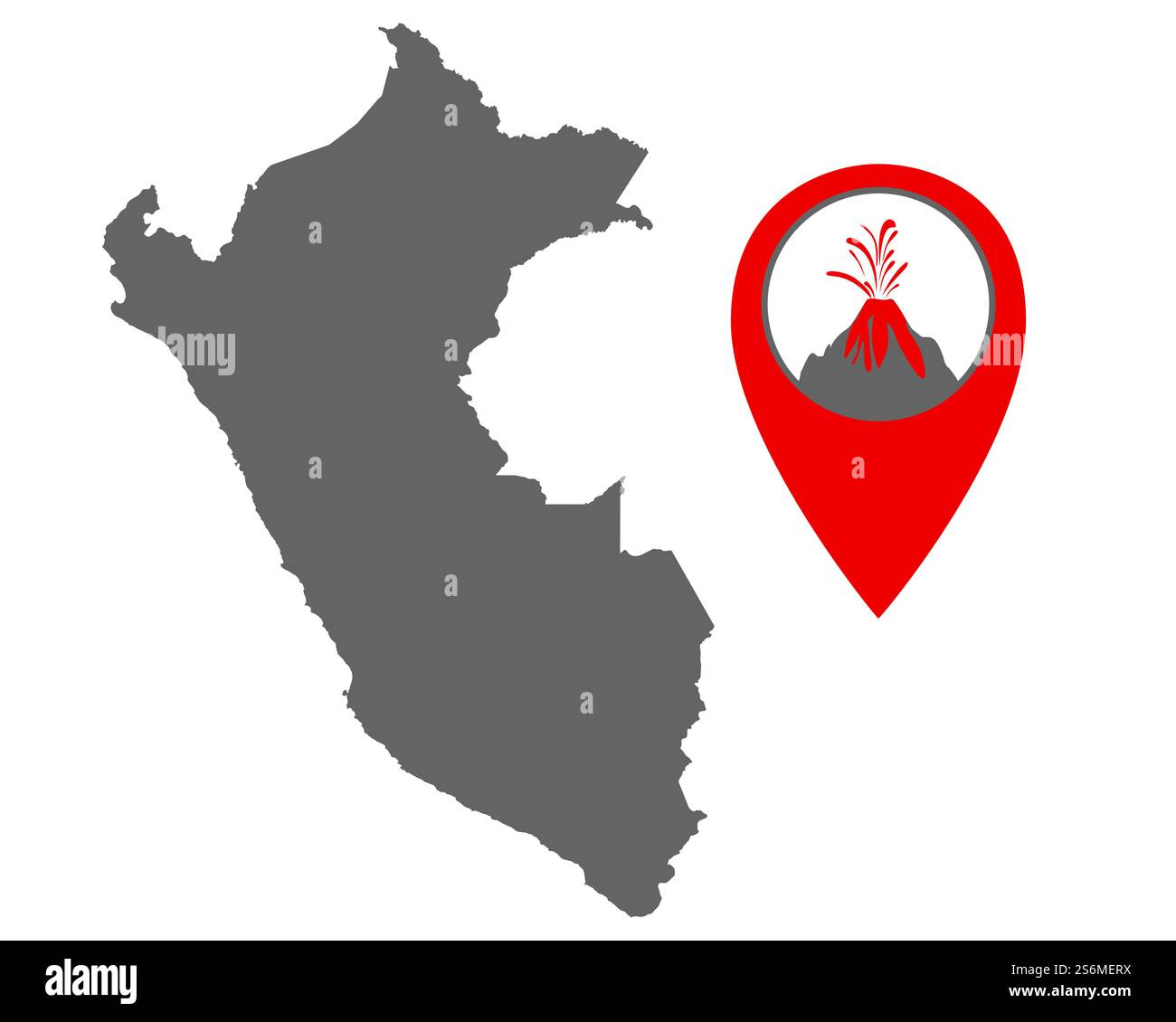 Carte du Pérou avec indicateur de volcan Banque D'Images