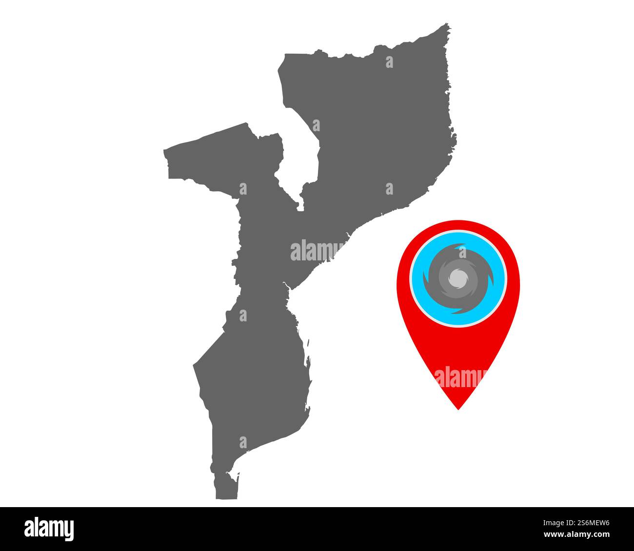 Carte du Mozambique et PIN avec avertissement d'ouragan Banque D'Images