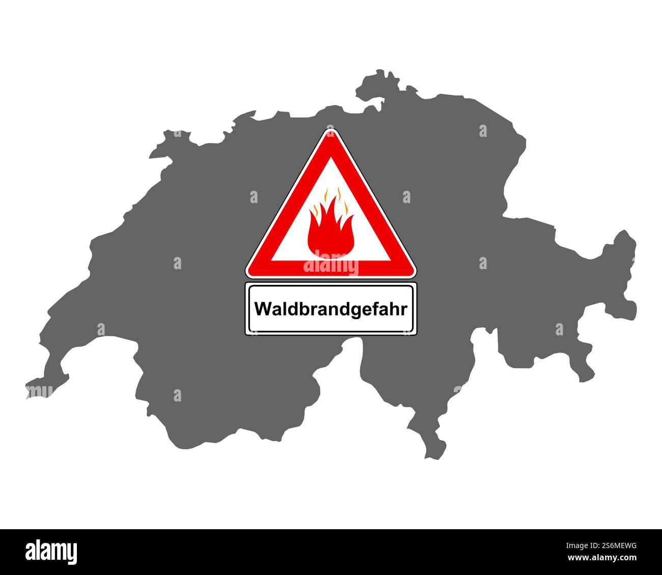Carte de Suisse avec panneau d'avertissement de danger d'incendie de forêt Banque D'Images