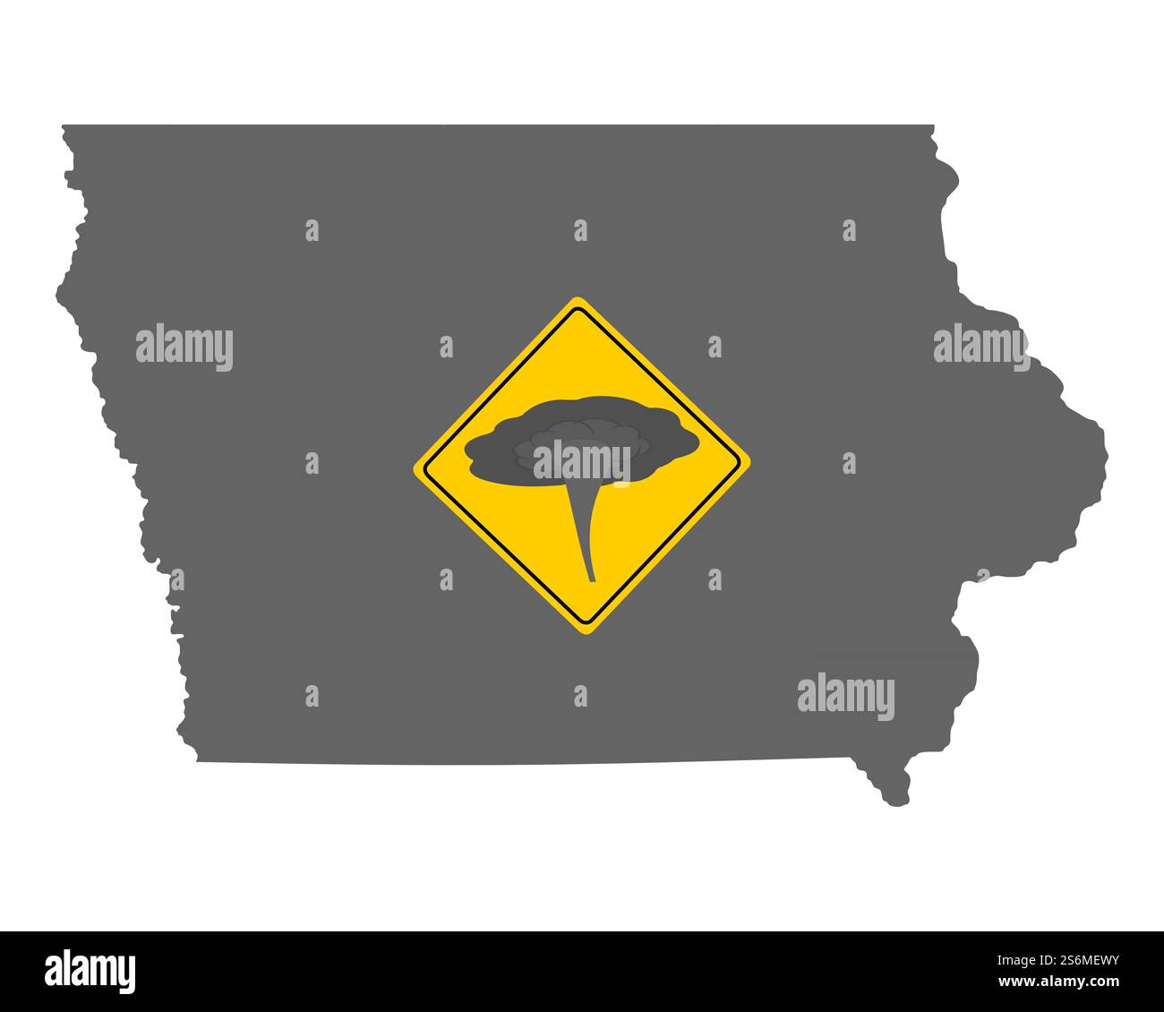 Carte de l'Iowa avec avertissement de tornade de panneau de signalisation Banque D'Images