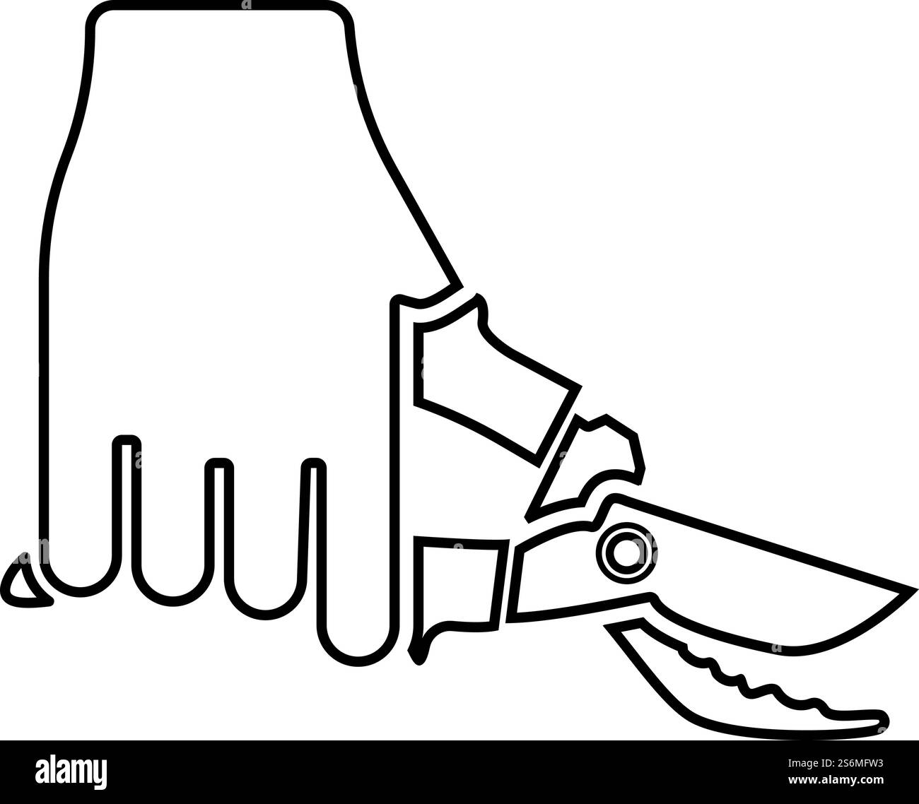 Sécateur dans la main sécateur de jardin sécateur cisailles ciseaux ciseaux à main coupe manuelle utiliser l'outil contour icône de contour de couleur noire illustration vectorielle style plat image simple. Sécateur dans la main sécateur de jardin sécateur cisailles cisailles ciseaux à main coupe manuelle utiliser outil contour icône de contour de couleur noire illustration vectorielle image de style plat Illustration de Vecteur