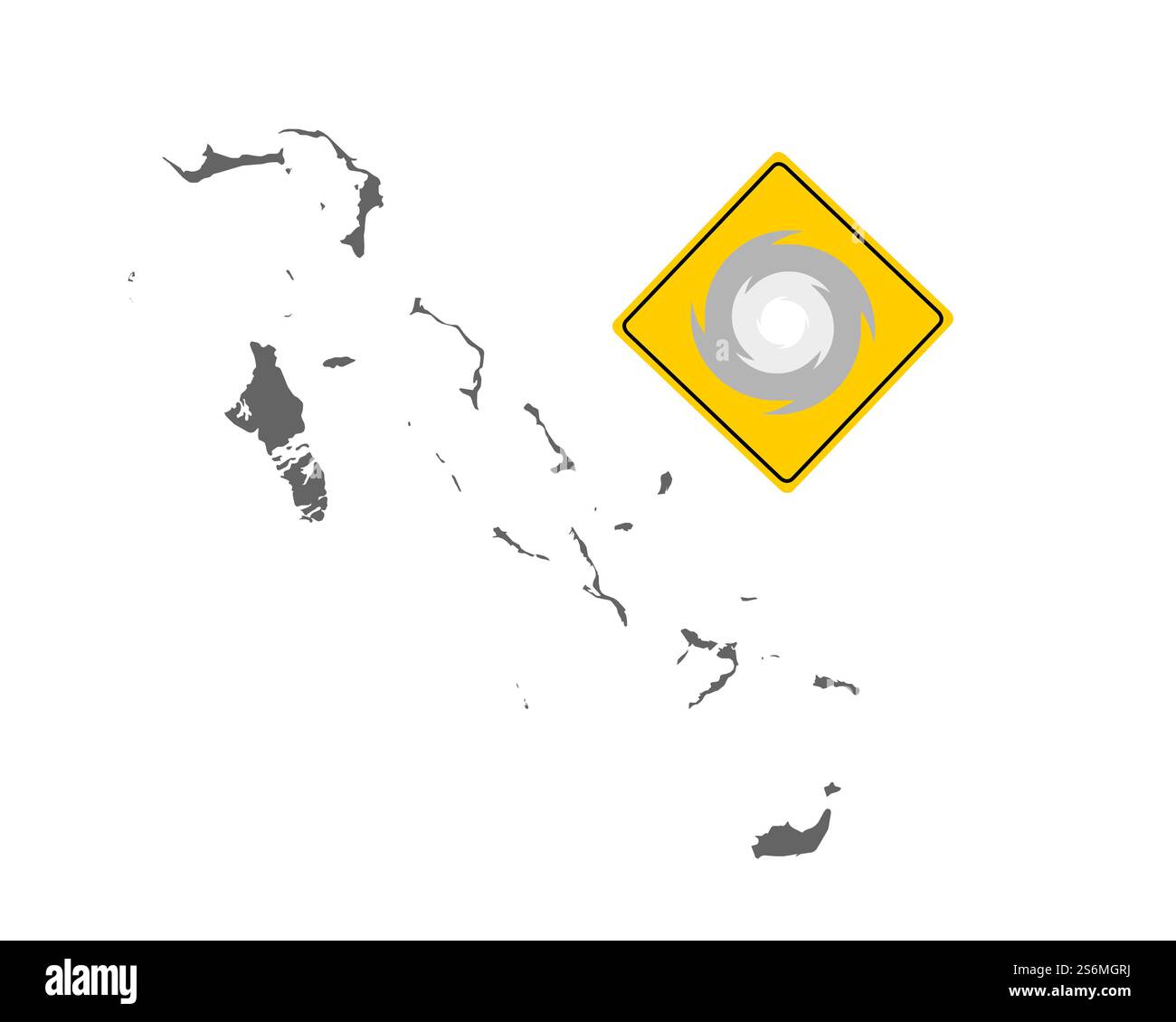 Carte des Bahamas avec signalisation routière avertissant de tempête Banque D'Images