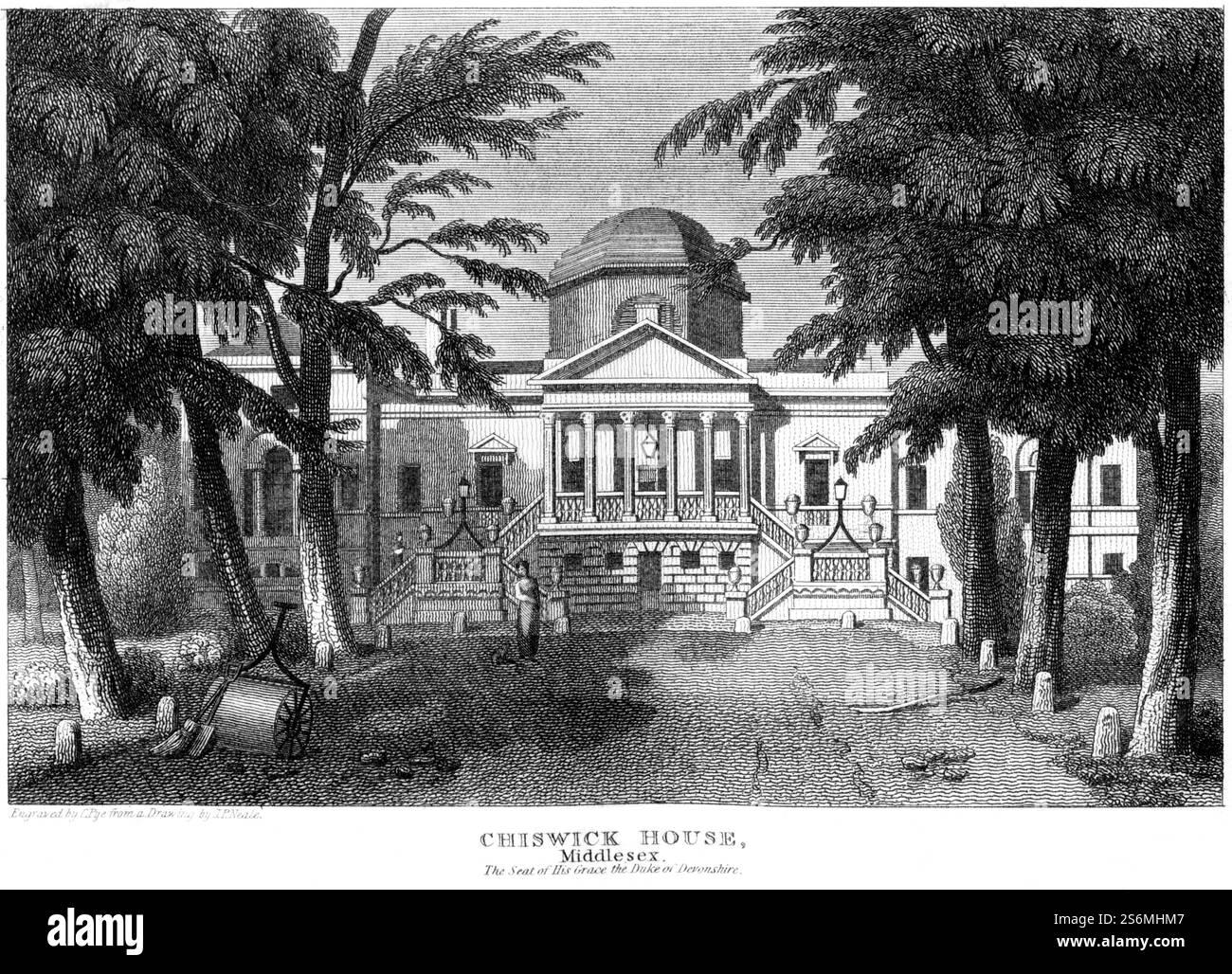 Une gravure de Chiswick House, Middlesex le siège de sa grâce le duc de Devonshire numérisée à haute résolution à partir d'un livre publié vers 1815. Banque D'Images