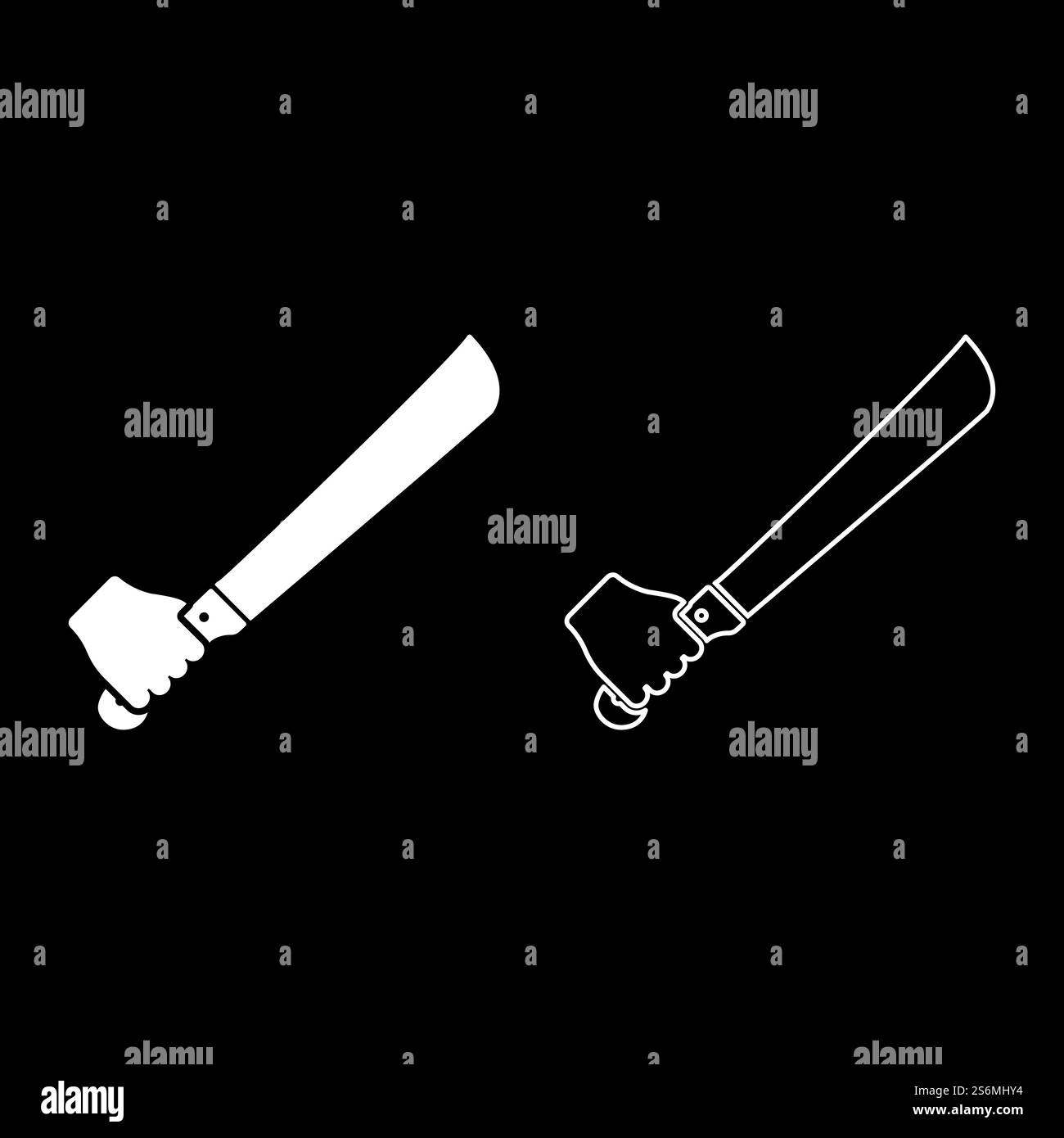 Machette dans la main dans l'utilisation bras Big couteau icône de couleur blanche illustration vectorielle de style plat ensemble d'image simple. Machette dans la main dans l'utilisation bras Big couteau icône blanc illustration vectorielle de couleur blanche ensemble d'image de style plat Illustration de Vecteur