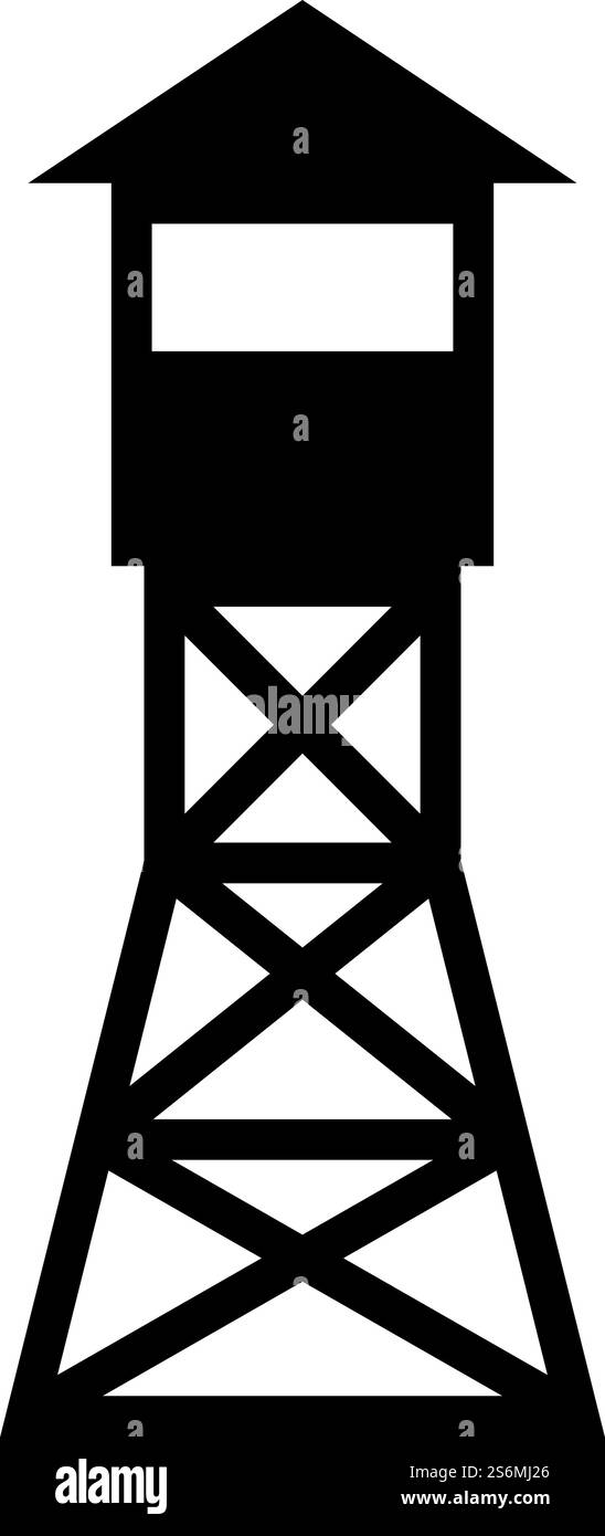 Tour de surveillance vue d'ensemble icône de site de feu de garde forestier couleur noire illustration vectorielle de style plat image simple. Tour d'observation vue d'ensemble de l'icône de site de feu de garde forestier couleur noire illustration vectorielle image de style plat Illustration de Vecteur
