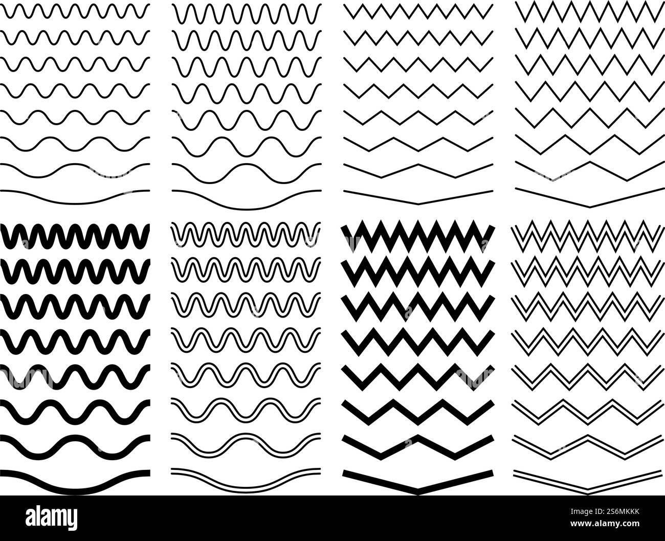 Lignes d'onde en zigzag. Motif géométrique en zigzag, bordures de courbe isolées. Séparateur de décoration ondulé, sinus de séparateur de courbure noir. Jeu de vecteurs de traits graphiques parallèles. Motif d'illustration en zig zag. Lignes d'onde en zigzag. Motif géométrique en zigzag, bordures de courbe isolées. Séparateur de décoration ondulé, sinus de séparateur de courbure noir. Jeu de vecteurs de traits graphiques parallèles Illustration de Vecteur
