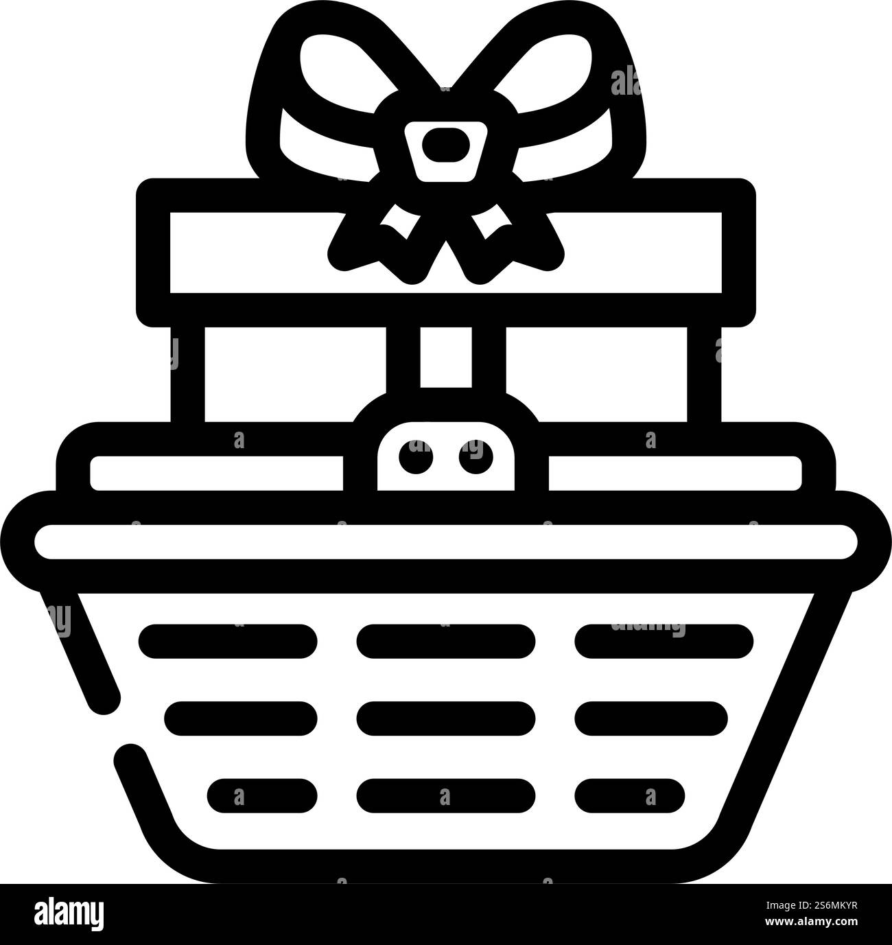 vecteur d'icône de ligne de cadeau de panier. pancarte cadeau. illustration noire du symbole de contour isolé. illustration vectorielle d'icône de ligne de cadeau de panier Illustration de Vecteur