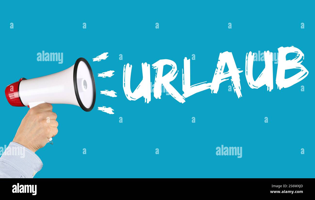 vacances se détendre temps libre travail concept d'affaires mégaphone main avec mégaphone Banque D'Images