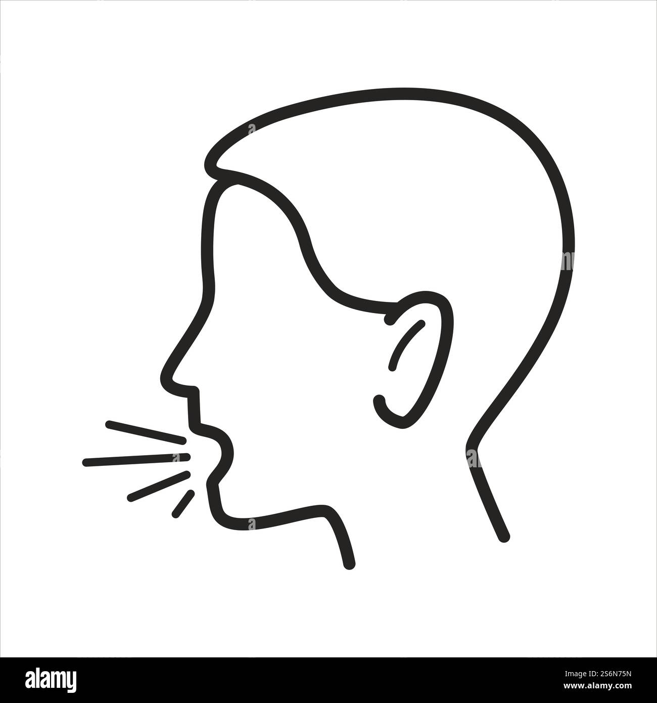 Symptômes de maladie, coronavirus ou signal de maladie virale. Icône isolée de toux ne couvrant pas la bouche. Caractère éternuant, allergie ou tuberculose causant la suffocation vecteur en plat. Toux ne couvrant pas la bouche, le coronavirus ou la maladie Illustration de Vecteur