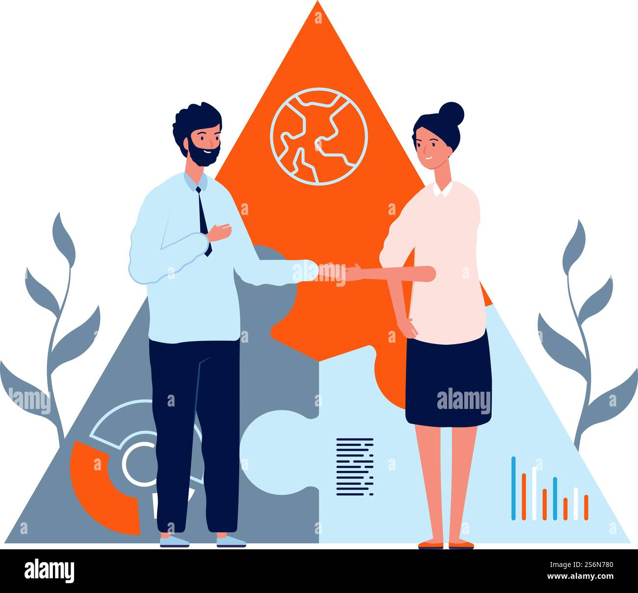 Collaboration commerciale. Accord international, poignée de main femme homme. Jeunes investisseurs ou illustration vectorielle de travail d'équipe. Accord de poignée de main, travail d'équipe de femme d'affaires et d'homme d'affaires, illustration de partenariat. Collaboration commerciale. Accord international, poignée de main femme homme. Jeunes investisseurs ou illustration vectorielle de travail d'équipe Illustration de Vecteur