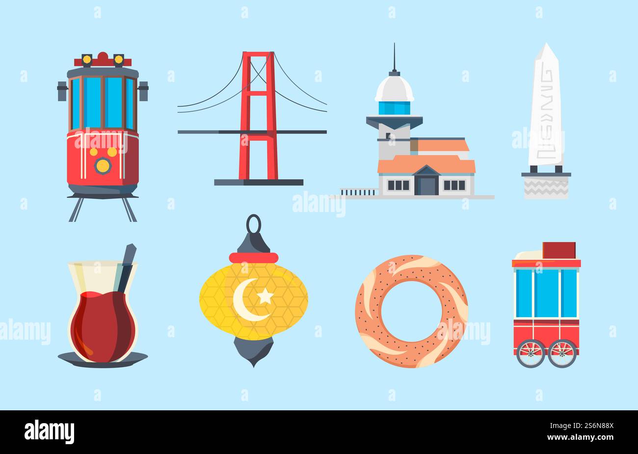 Istanbul sites touristiques. Les bâtiments musulmans skylines les bâtiments traditionnels turquie Bridge vecteur signes dans un style plat. Monument de construction pour le voyage et le tourisme illustration. Istanbul sites touristiques. Les bâtiments musulmans skylines les bâtiments traditionnels turquie Bridge vecteur signes dans un style plat Illustration de Vecteur