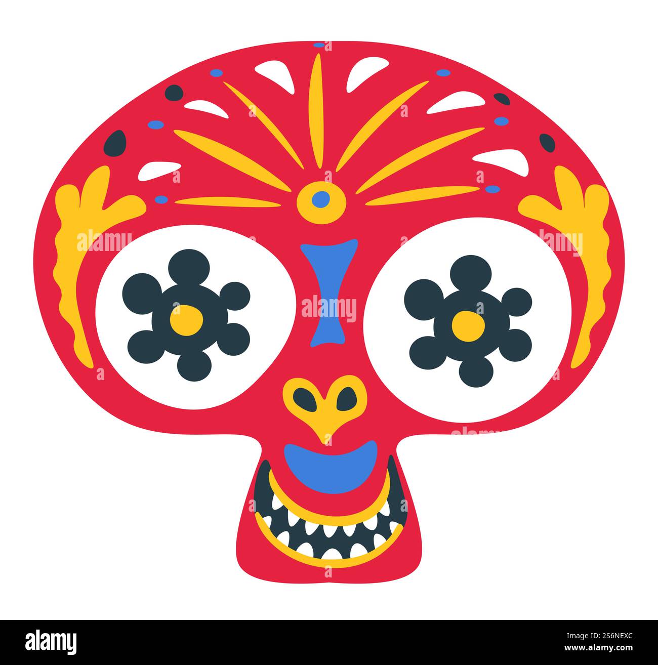 Symbole traditionnel de l'halloween mexicain, crâne avec des ornements et des éléments décoratifs. Carnaval ou signe pour le jour des morts. Motif hispanique de la peinture, calavera pour la célébration, vecteur dans le style plat. Crâne avec ornements et décor, jour mexicain des morts Illustration de Vecteur