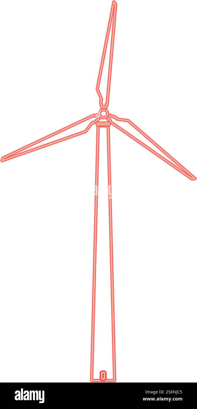 Néon éolienne de vecteur de couleur rouge illustration image de lumière de style plat. Image de style plat de vecteur de couleur rouge de turbine de vent au néon Illustration de Vecteur
