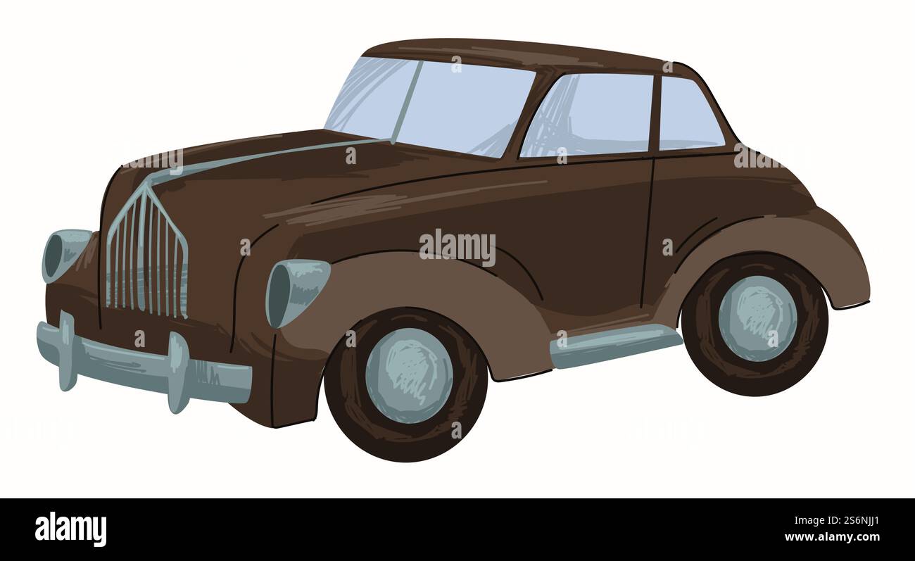 Voiture américaine rétro, icône isolée de l'automobile vintage conduisant rapidement. Véhicule sportif des années 1970, cabriolet ou pick-up. Publicité de salle d'exposition, transport automobile old School. Vecteur dans le style plat. Automobile vintage, véhicule américain rétro noir Illustration de Vecteur