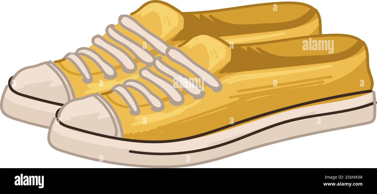 Mode et tendances en vêtements et chaussures, paire isolée de chaussures confortables pour hommes et femmes. Baskets pour les promenades quotidiennes et la course à pied, baskets avec plateforme en caoutchouc. Vecteur dans le style plat. Chaussures et vêtements tendances, chaussures plates rétro Illustration de Vecteur