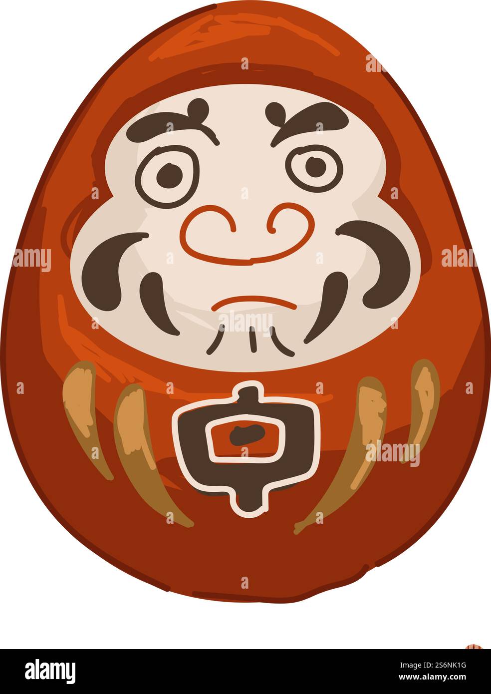 Traditions et coutumes japonaises, poupée Daruma isolée avec hiéroglyphe et visage froncé. Mascotte ou symbole de chance et de bonheur, signe ancien ou présent. Masques asiatiques en colère. Vecteur dans les styles plats. Poupée Daruma, tradition japonaise de souhaiter chance Illustration de Vecteur