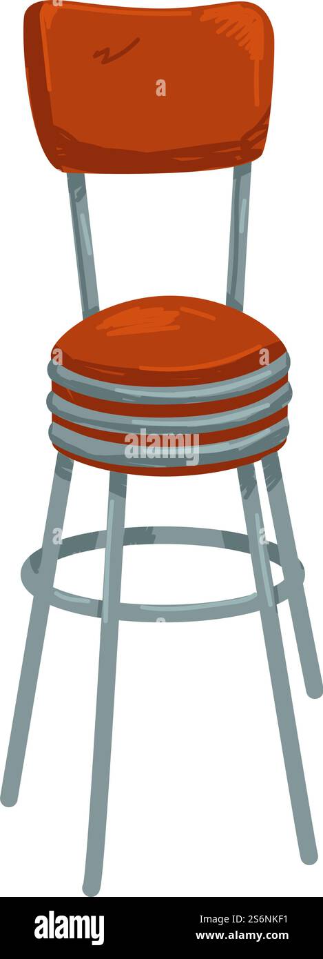 Chaise vintage des années 1950, fauteuil isolé pour les bars, tabouret haut avec base en métal et oreiller moelleux. Conceptions contemporaines de meubles pour la maison. Siège confortable avec tissu. Vecteur dans le style plat. Mobilier et design intérieur rétro de chaise des années 1950 Illustration de Vecteur