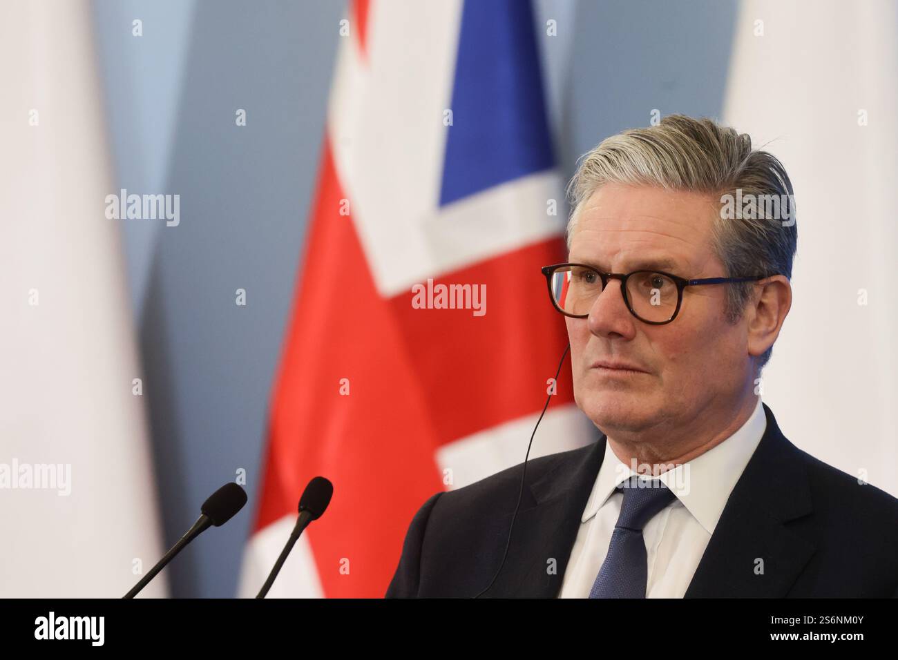 Varsovie, Pologne. 17 janvier 2025. Le premier ministre britannique Keir Starmer lors de la conférence de presse après sa rencontre avec le premier ministre polonais Donald Tusk. Crédit : John Piano/Alamy Live News Banque D'Images
