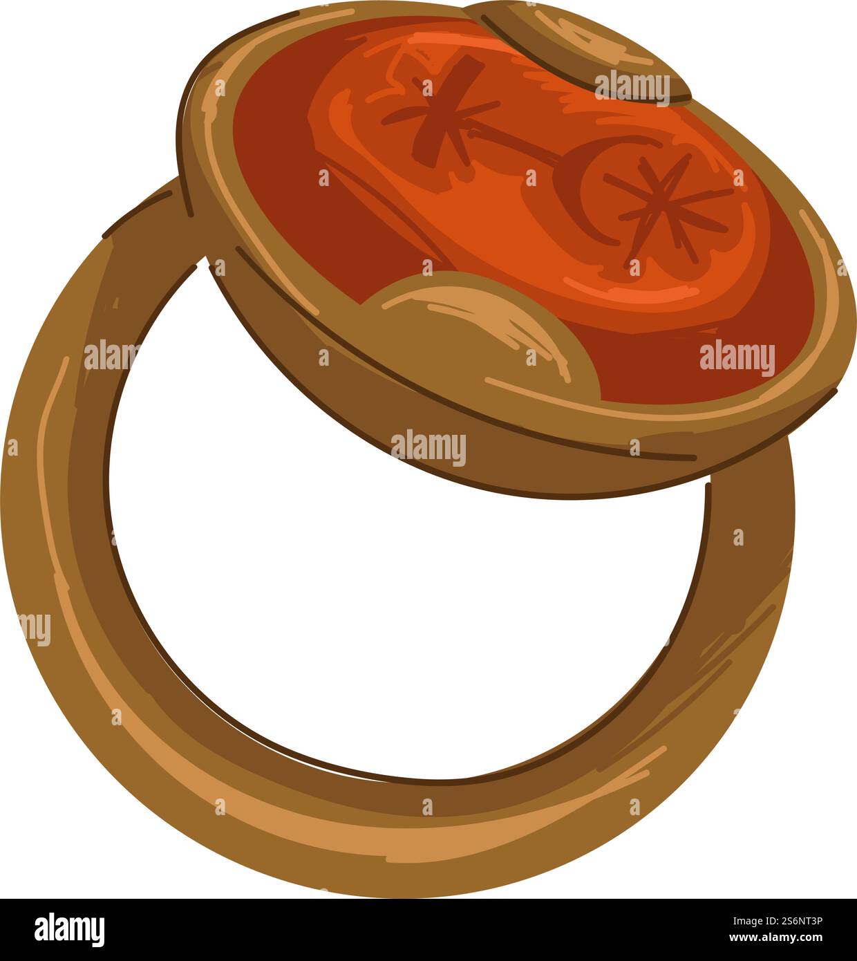 Artefacts et exposants antiques, anneau isolé en or ou en métal avec pierre précieuse d'insecte. Objets vintage et rétro, bijoux avec signes et hiéroglyphes. Ornements dans la tradition orthodoxe. Vecteur dans le style plat. Vieille bague avec gemme, bijoux des temps passés vecteur Illustration de Vecteur