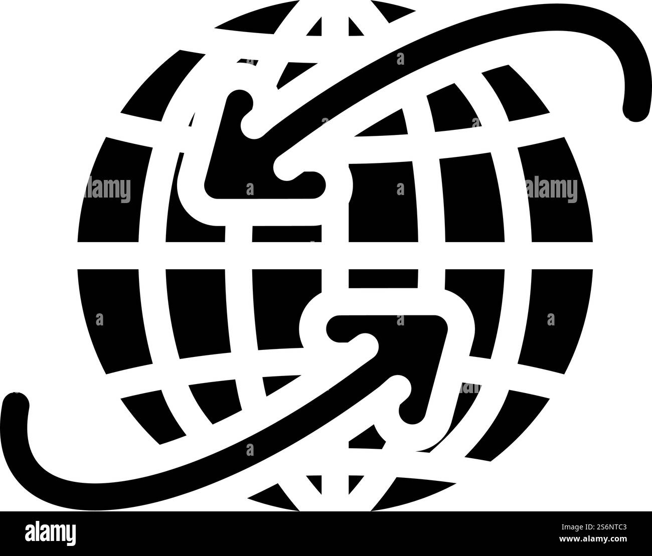 vecteur d'icône de glyphe de flèche de mondialisation d'entreprise internationale. signe de flèche de mondialisation de société internationale. illustration noire du symbole de contour isolé. illustration vectorielle d'icône de glyphe de flèche de mondialisation d'entreprise internationale Illustration de Vecteur