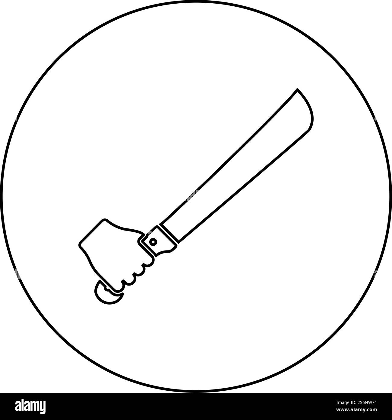 Machette dans la main dans l'utilisation bras Big icône de couteau en cercle rond noir illustration vectorielle de couleur noire solide style image simple. Machette dans la main dans l'utilisation bras Big icône de couteau en cercle rond noir illustration vectorielle de couleur noire image de style de contour solide Illustration de Vecteur
