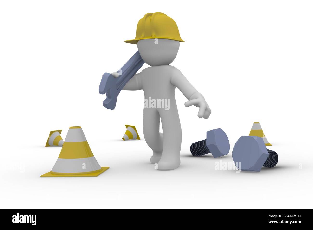 Travailleur de la construction à l'aide d'une clé, le concept de service rendu 3D Banque D'Images