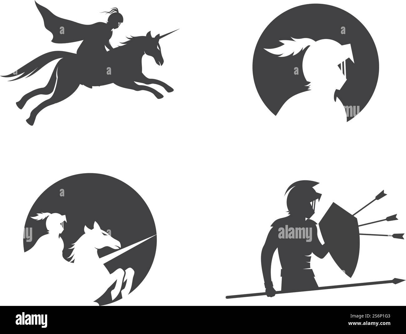 Conception vectorielle de logo de héros de chevalier cheval Illustration de Vecteur