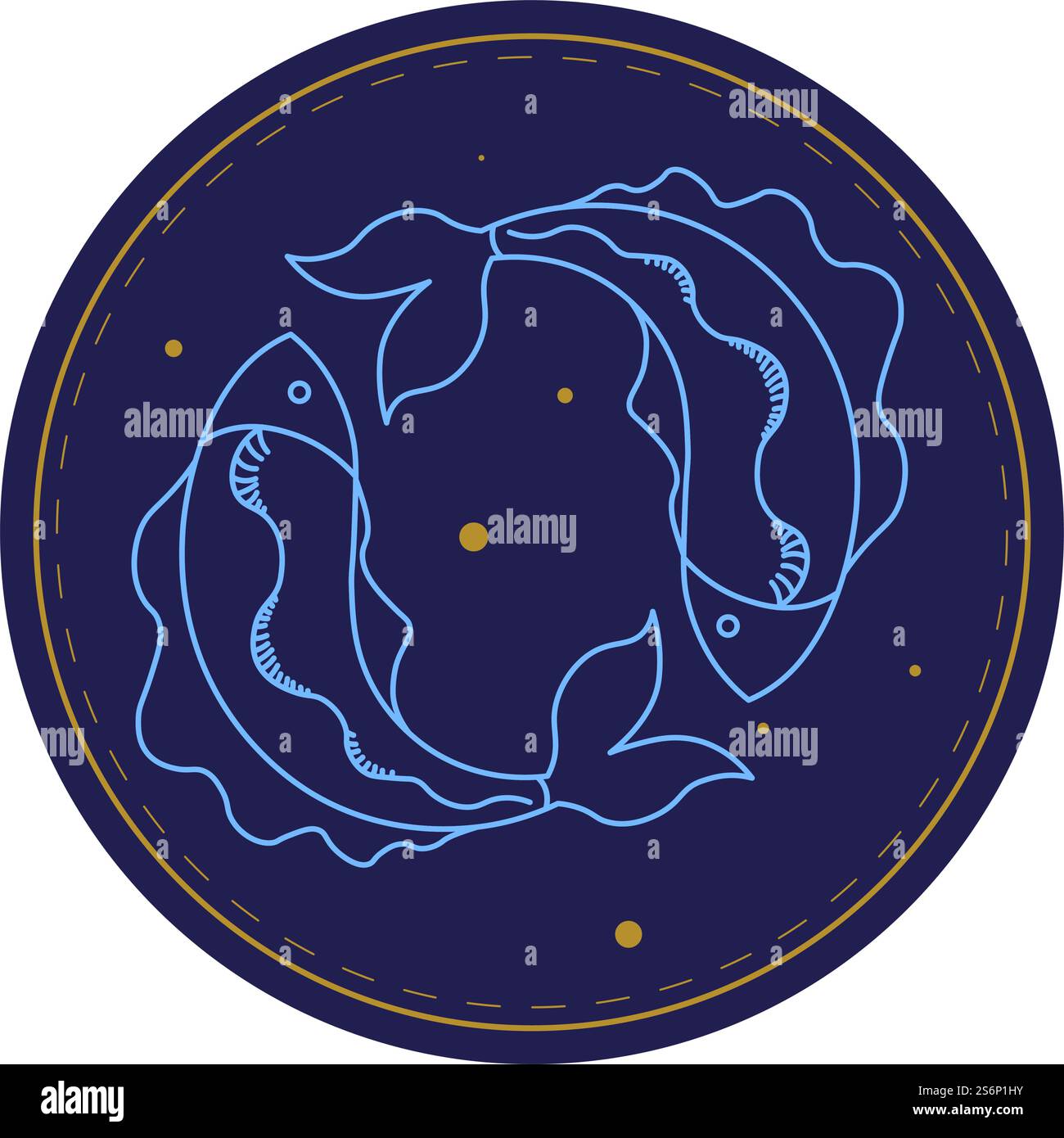 Douze horoscope symbole, pisces design de signe astrologique en ligne minimaliste Forme de cercle de constellation de poissons. Le zodiaque et les prédictions futures du caractère des personnes. Vecteur dans le style plat. Signe astrologique des poissons, symbole de douze horoscope Illustration de Vecteur