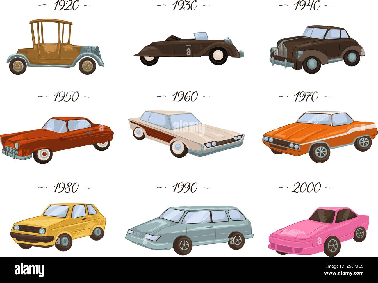 Évolution des voitures, automobiles vintage et rétro isolées des années 20 et 30, des années 40 et 50, des années 60 et 70 Développement et conception classique des véhicules, transport des années 1980 et 1990 Vecteur dans le style plat. Automobiles vintage et rétro, évolution de la voiture Illustration de Vecteur Évolution des voitures, automobiles vintage et rétro isolées des années 20 et 30, des années 40 et 50, des années 60 et 70 Développement et conception classique des véhicules, transport des années 1980 et 1990 Vecteur dans le style plat. Automobiles vintage et rétro, évolution de la voiture Illustration de Vecteur