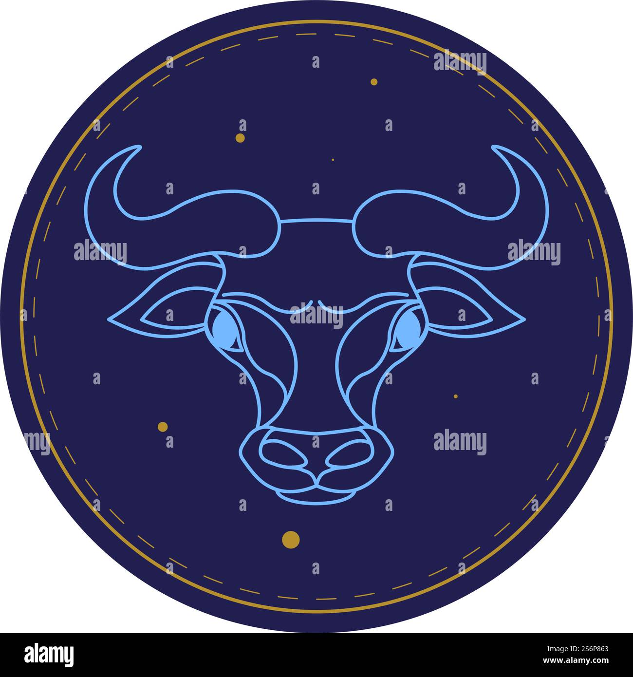 Signe zodiaque du Taureau avec museau furieux et cornes. Signe astrologique isolé en cercle en ligne minimaliste Design horoscope contemporain. Animal taureans, représentation. Vecteur dans le style plat. Taureau signe astrologique, horoscope symbole de taureau Illustration de Vecteur