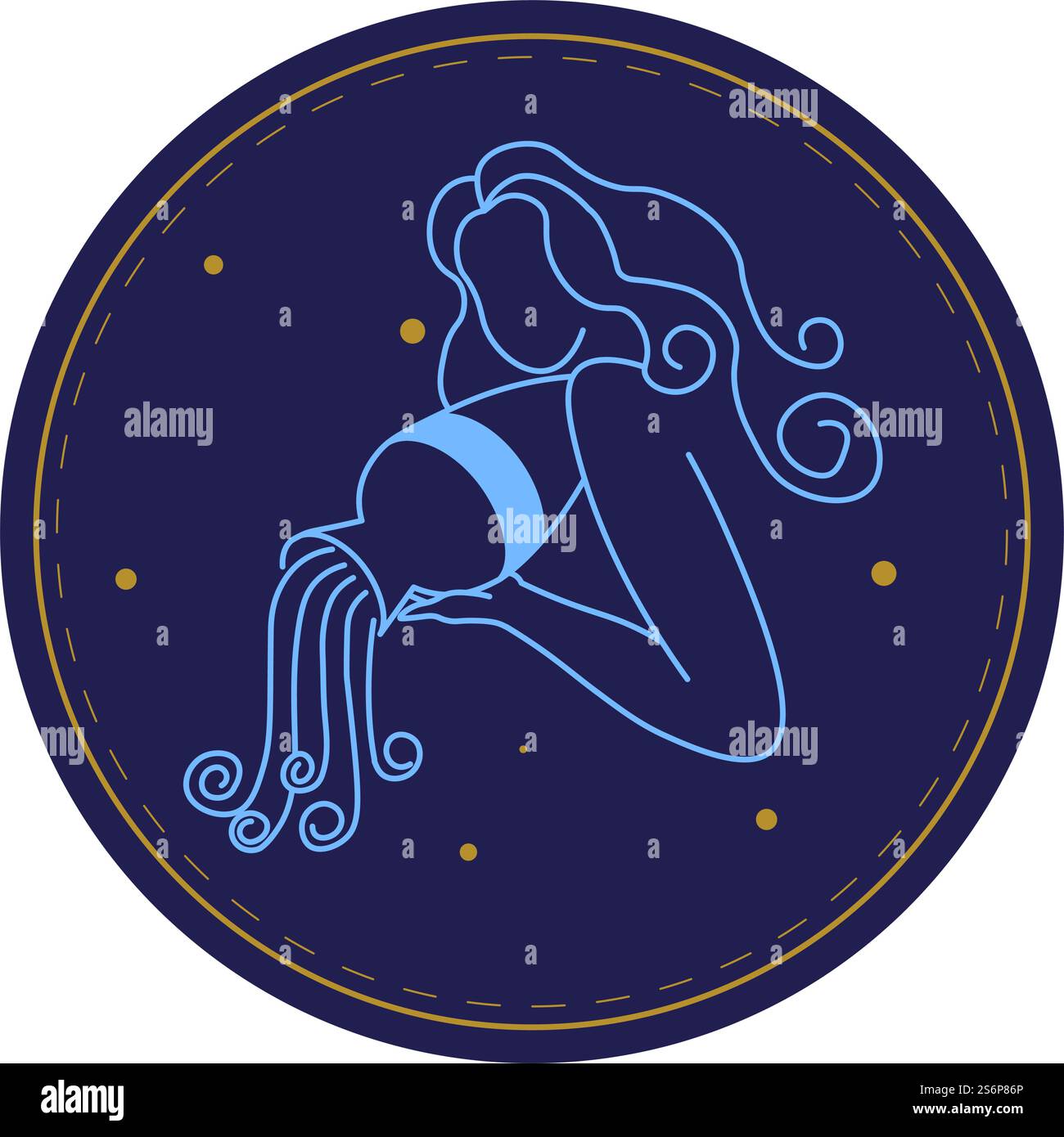 Horoscope symbole en cercle isolé aquarius signe astrologique de porteur d'eau avec cruche. Constellation et mythologie, traits ésotériques et personnels de caractère des personnes nées en hiver. Vecteur en plat. Verseau signe astrologique, symboles d'horoscope Illustration de Vecteur