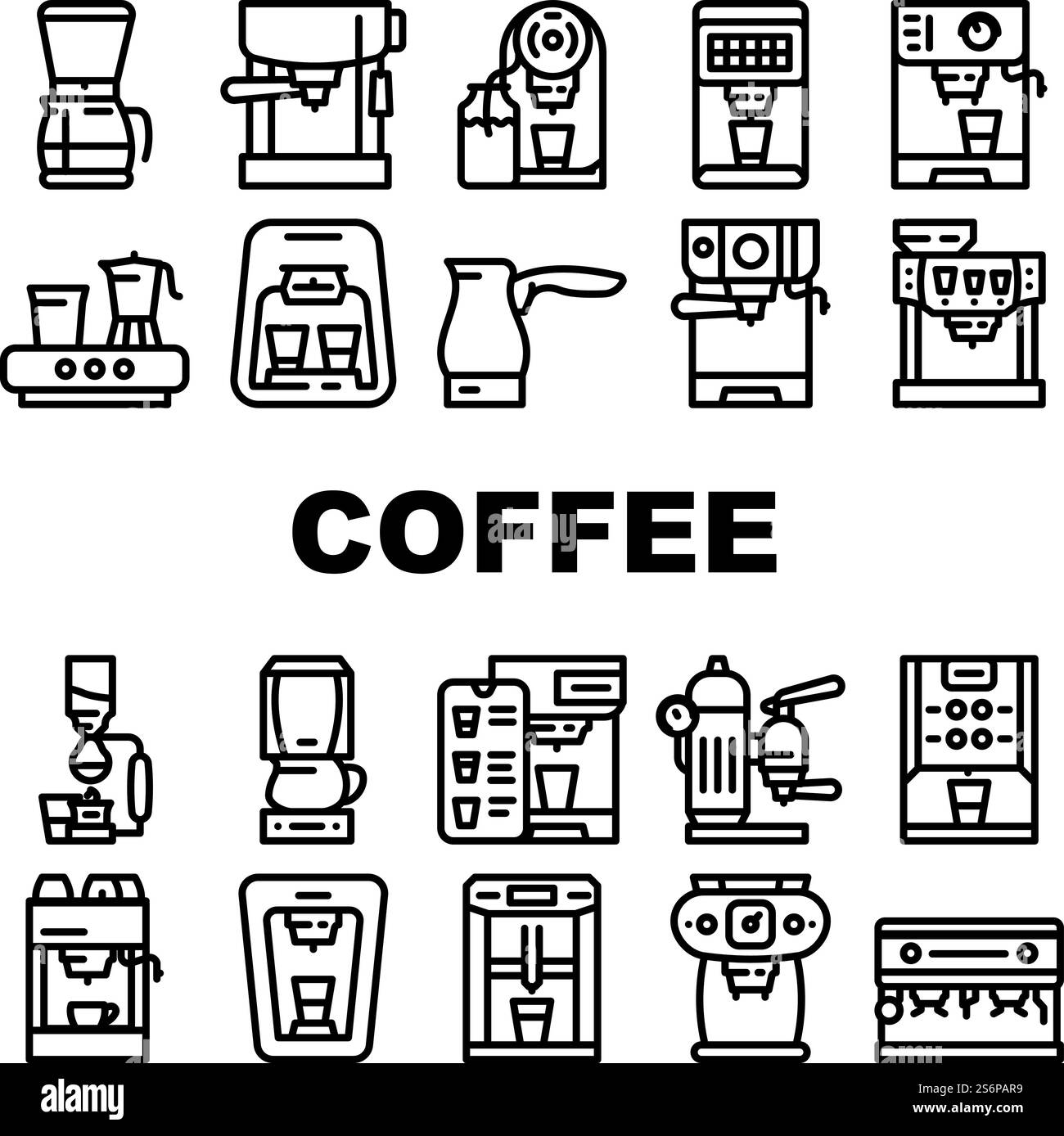 Machine à café Barista équipement Icons Set Vector. Turk électrique pour Brewing Energy Drink et machine à café Vintage, filtration goutte à goutte et Geyser Device Technology Black contour illustrations. Machine à café Barista équipement Icons Set Vector Illustration de Vecteur Machine à café Barista équipement Icons Set Vector. Turk électrique pour Brewing Energy Drink et machine à café Vintage, filtration goutte à goutte et Geyser Device Technology Black contour illustrations. Machine à café Barista équipement Icons Set Vector Illustration de Vecteur