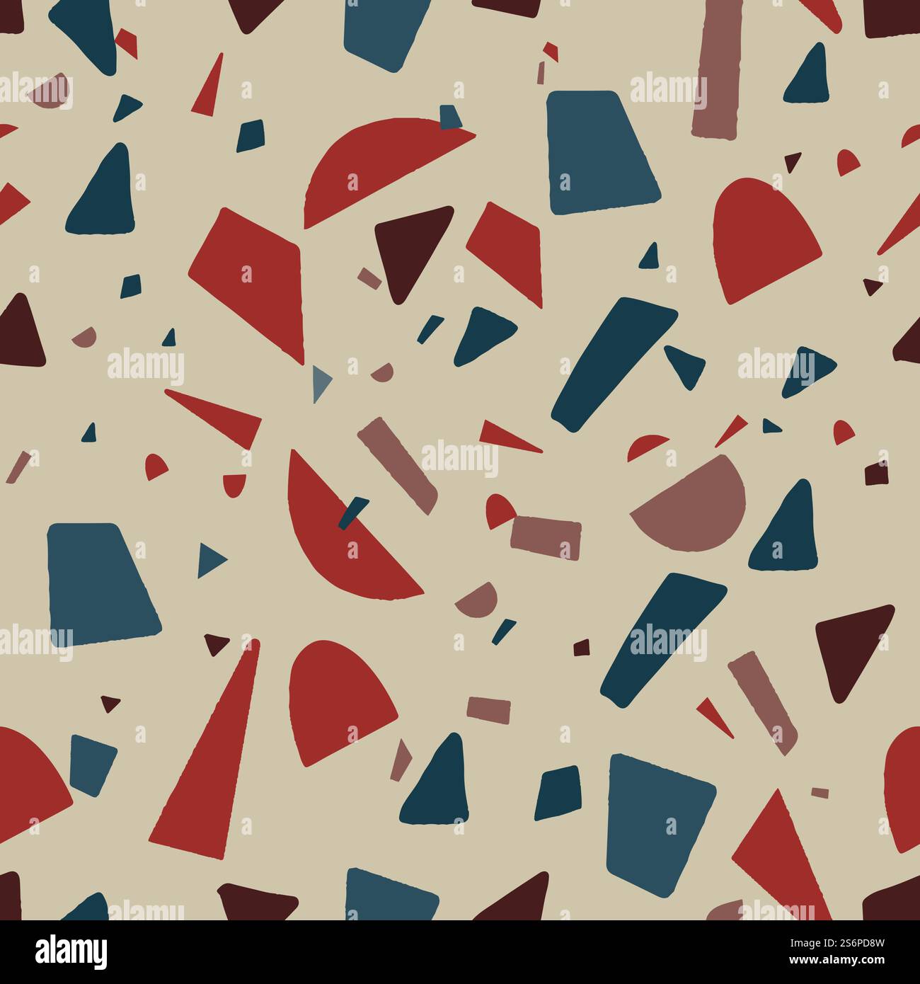 Design géométrique abstrait avec des formes et des ornements, imprimé moderne du milieu du siècle avec des triangles et des rectangles. Motif sans couture ou composition pastel de fond ou papier peint. Vecteur dans le style plat. Imprimé abstrait moderne du milieu du siècle avec des formes Illustration de Vecteur