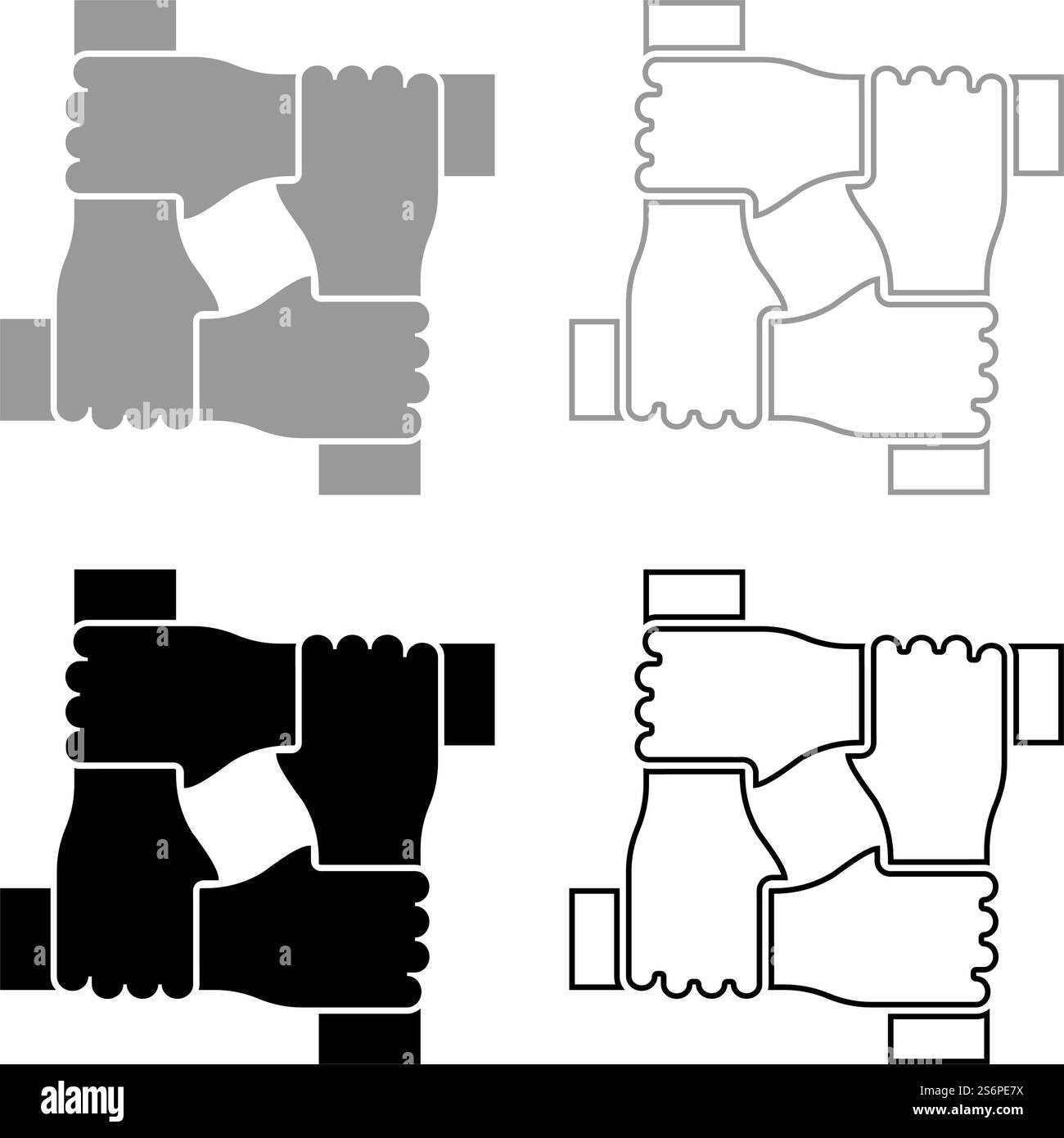 Quatre mains ensemble concept travail d'équipe united Teamleading bras s'imbriquant les uns avec les autres sur le poignet collaboration ensemble icône gris couleur noire illustration vectorielle image simple plat style plein contour ligne mince. Quatre mains ensemble concept travail d'équipe united Teamleading bras s'imbriquant les uns avec les autres sur le poignet collaboration ensemble icône gris couleur noire illustration vectorielle image style plat plein contour ligne mince Illustration de Vecteur