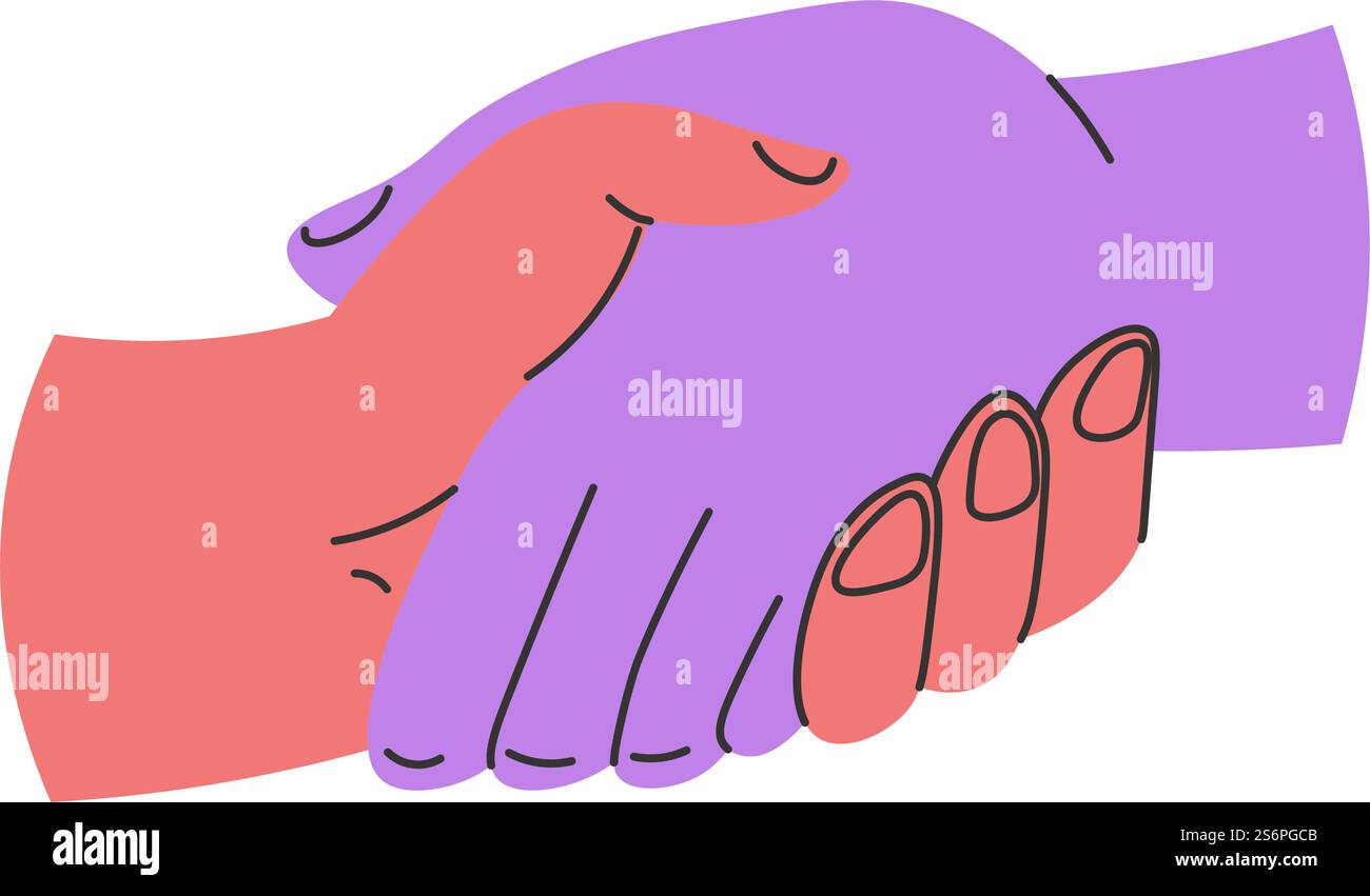 Geste pour saluer un collègue, un partenaire d'affaires ou un ami. Poignée de main isolée des personnes, communication et interaction, symbole de coopération et d'accord. Vecteur dans l'illustration de style plat. Poignée de main des partenaires, geste de salutation des personnes Illustration de Vecteur