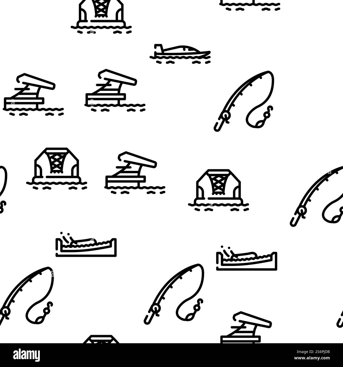 Sports nautiques vecteur d'occupation active motif sans couture Thin Line illustration. Motif sans couture de vecteur d'occupation actif pour sports nautiques Illustration de Vecteur