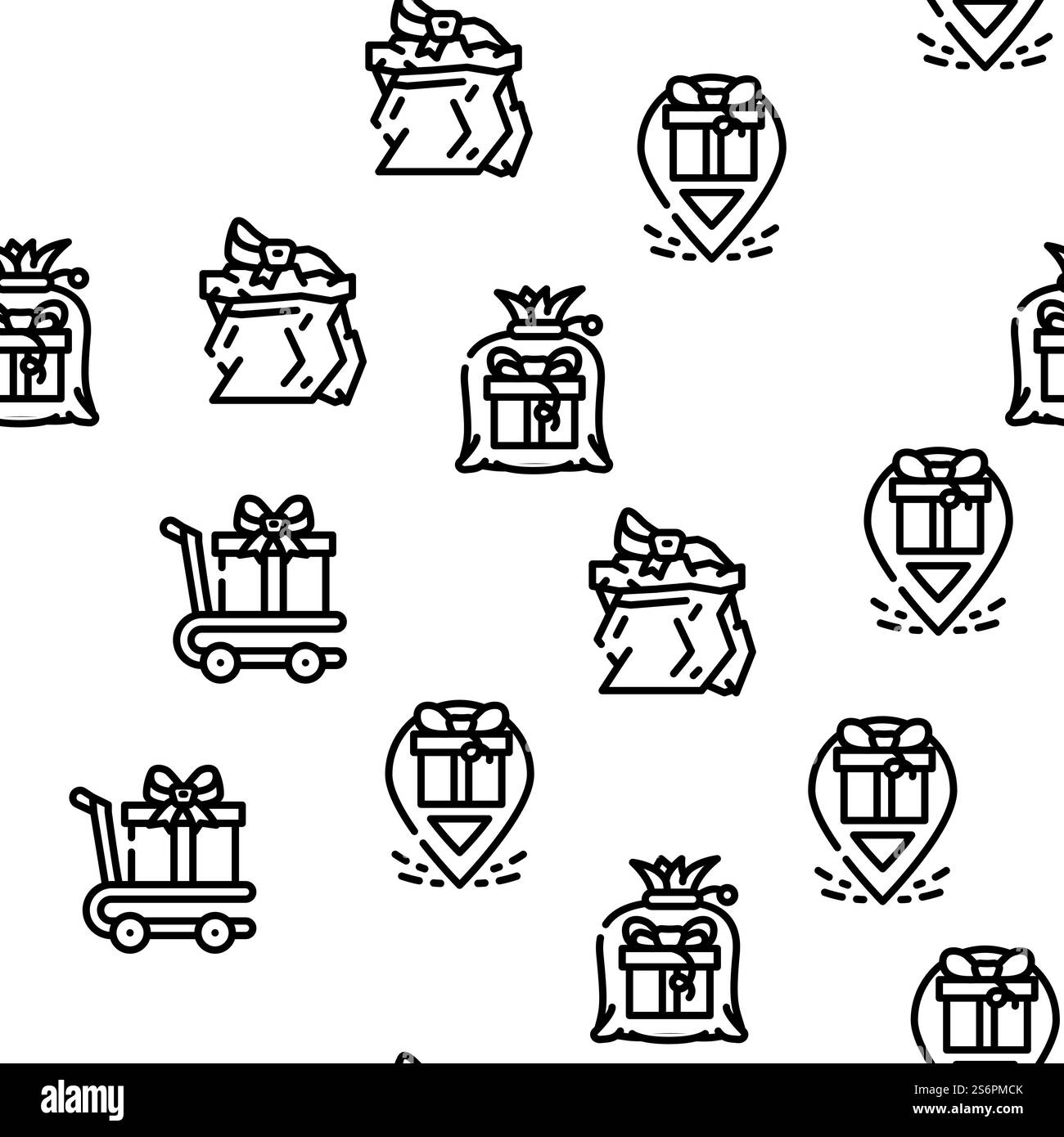 Paquet cadeau surprise sur l'illustration de ligne mince de motif sans couture de vecteur de vacances. Surprise de paquet cadeau sur Holiday Vector Seamless Pattern Illustration de Vecteur