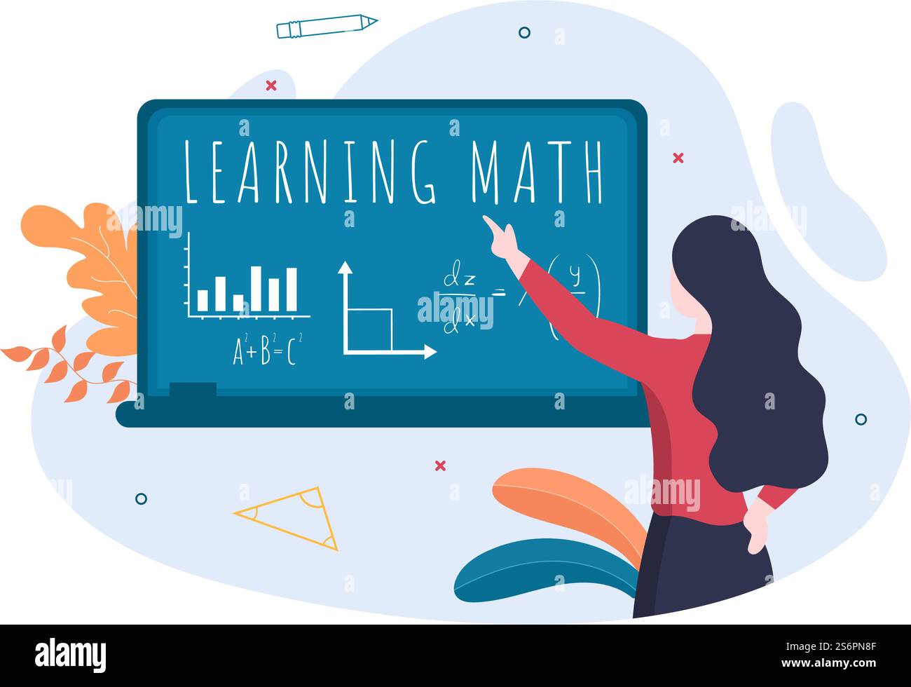 Apprentissage des mathématiques de l'éducation et de la connaissance Généralités Illustration vectorielle du dessin animé.Sciences, technologie, Ingénierie, Formule ou mathématiques de base Illustration de Vecteur
